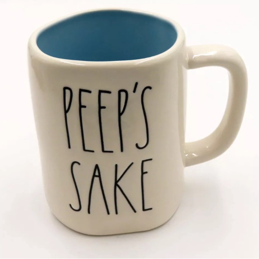LMT: Rae Dunn PEEP'S SAKE Cream Blue Inside Coffee Mug